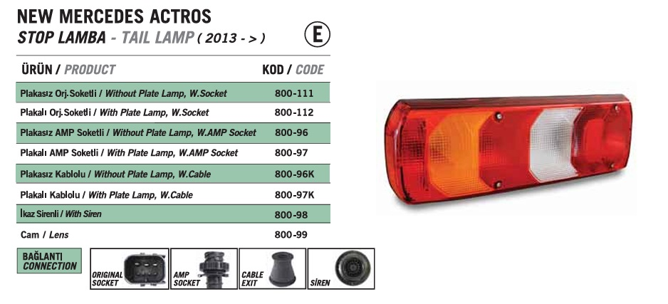 STOP LAMBASI ACTROS MP IV 2014- SAG AMP SOKETLI